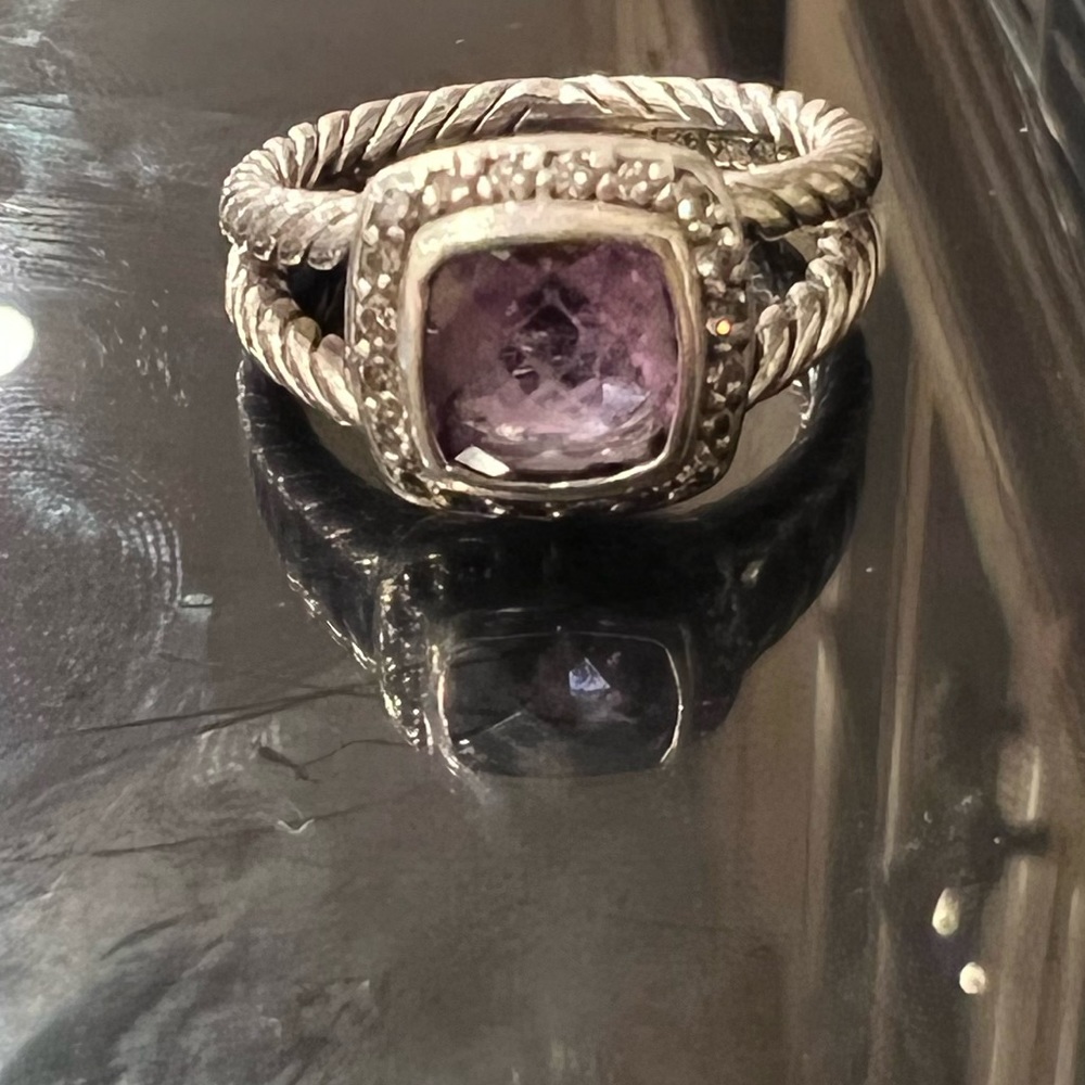 David Truman Petite Albion Ring with Amethyst and Pavé Diamonds